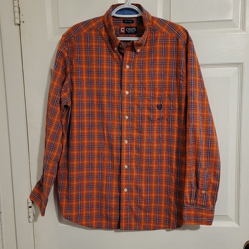 Chaps orange plaid long sleeve button up shirt